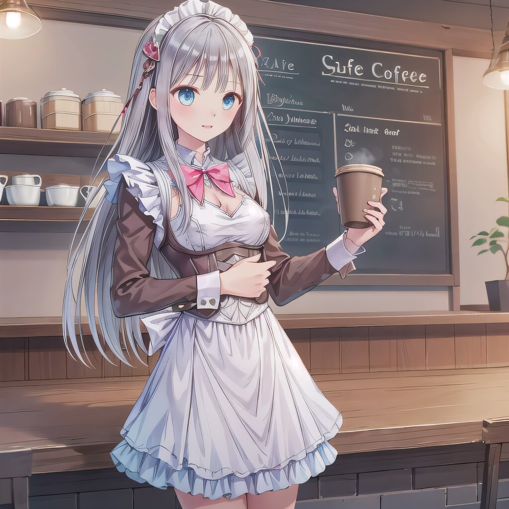 銀髪ロングでカフェの少女５