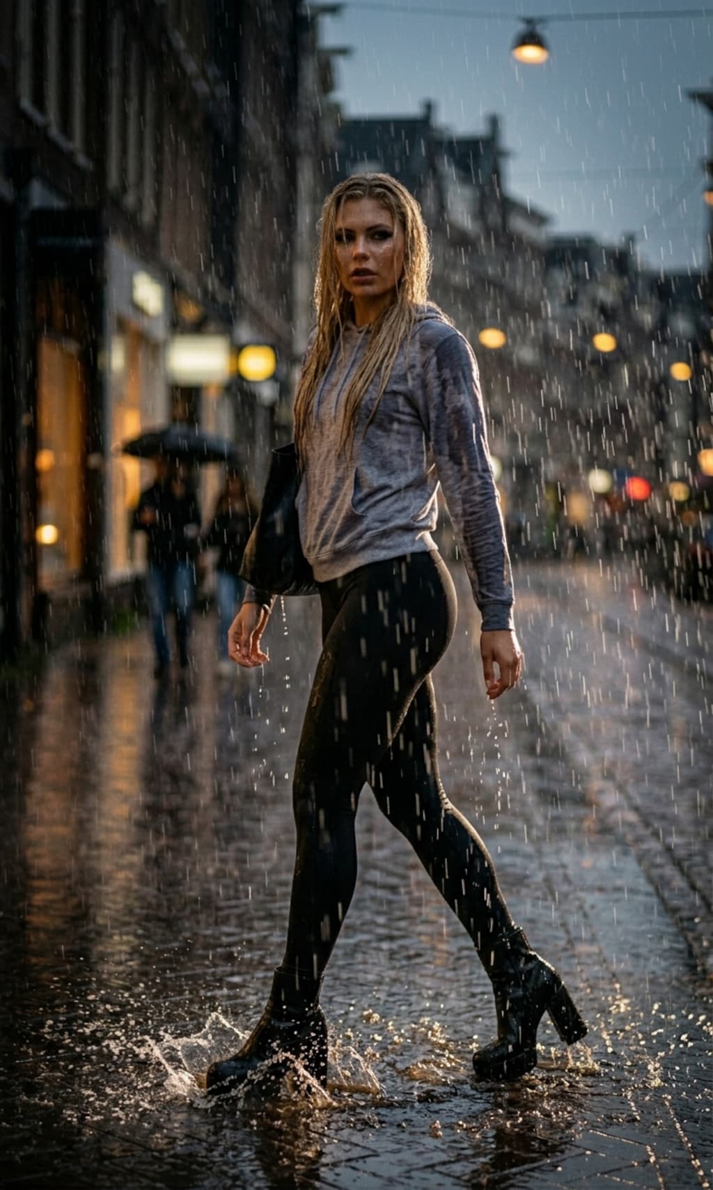 雨に濡れて輝く美しすぎる金髪美女