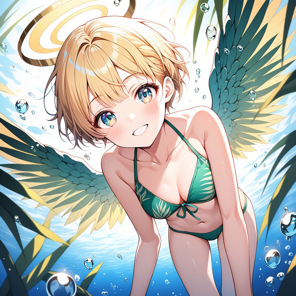 緑色ビキ二天使娘