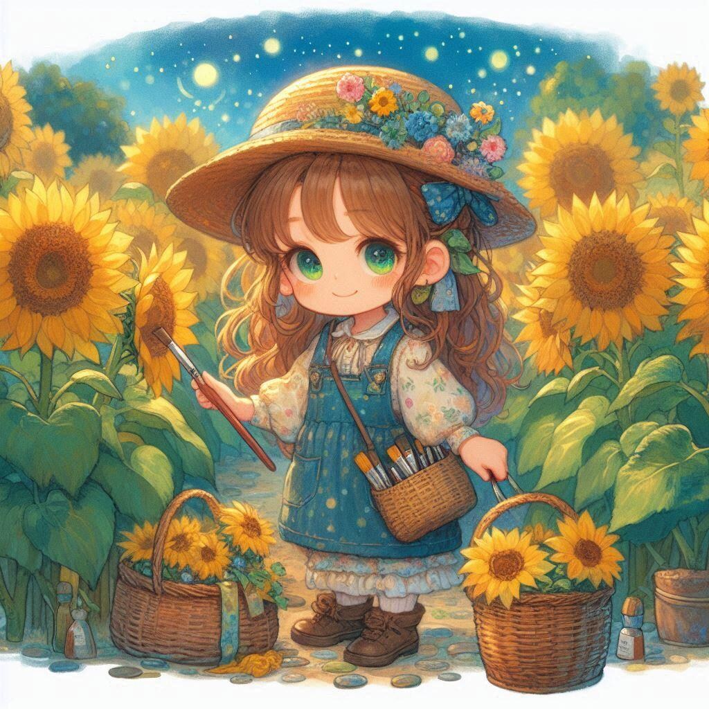 ひまわり畑と女の子