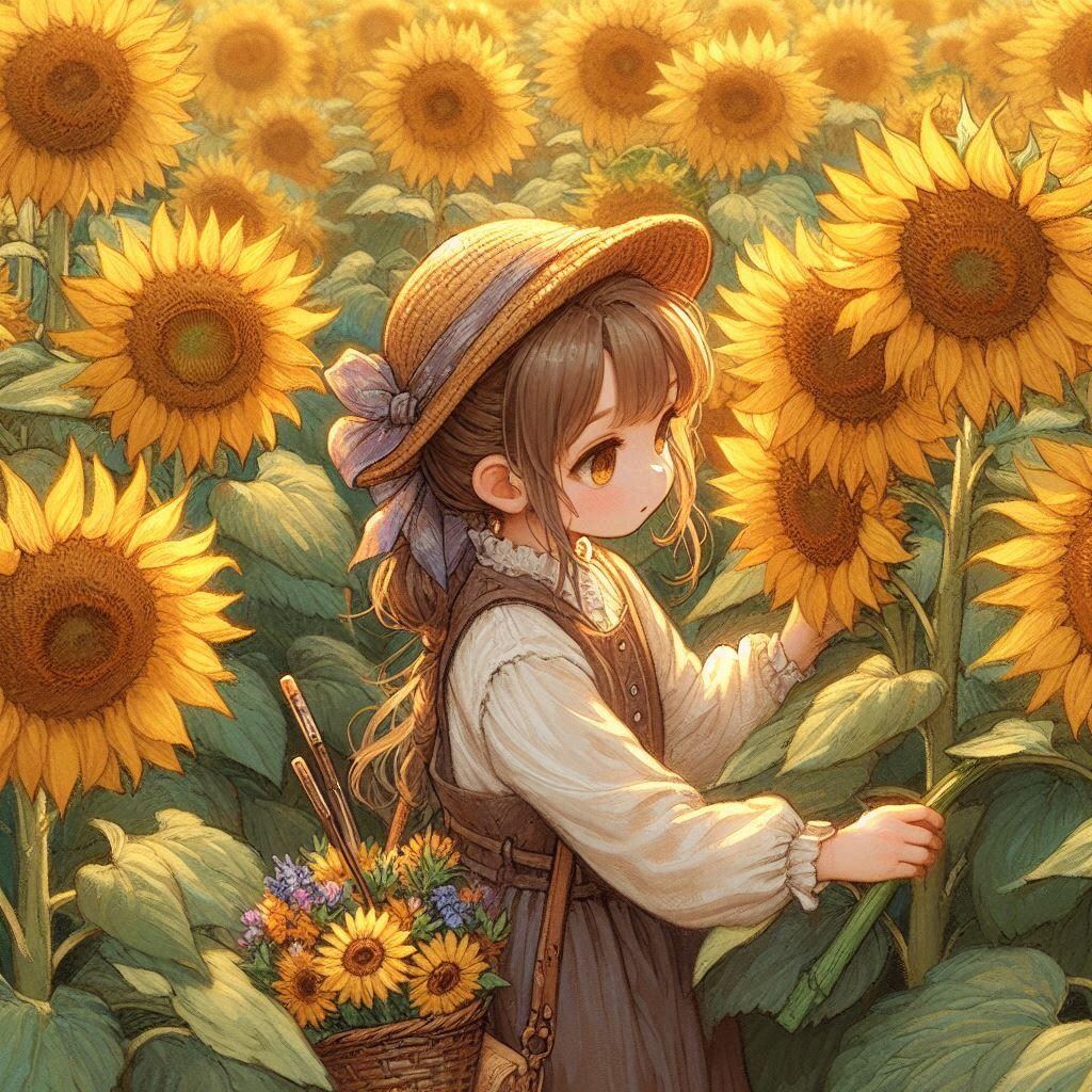 ひまわり畑と女の子