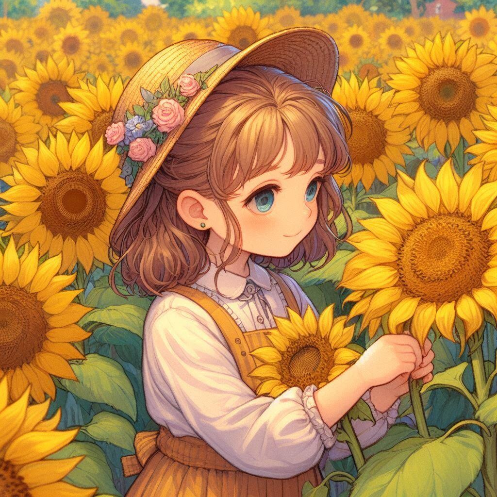 ひまわり畑と女の子