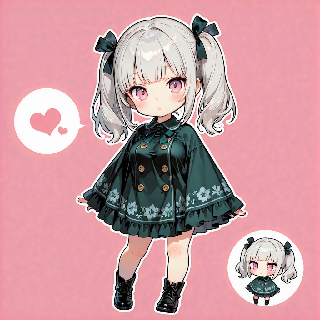 ポンチョを着たちびキャラツインテール