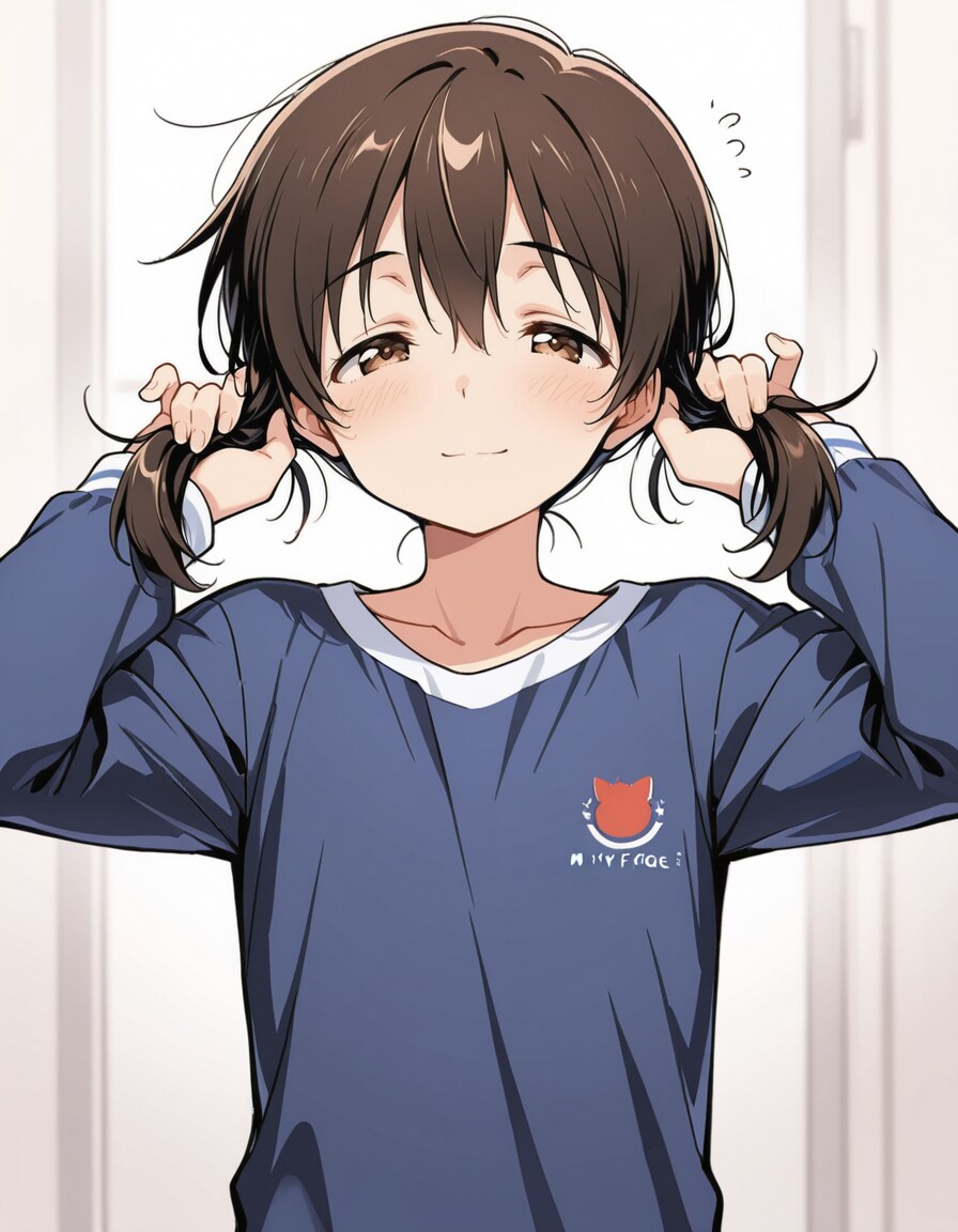 手でツインテールを作る男の子