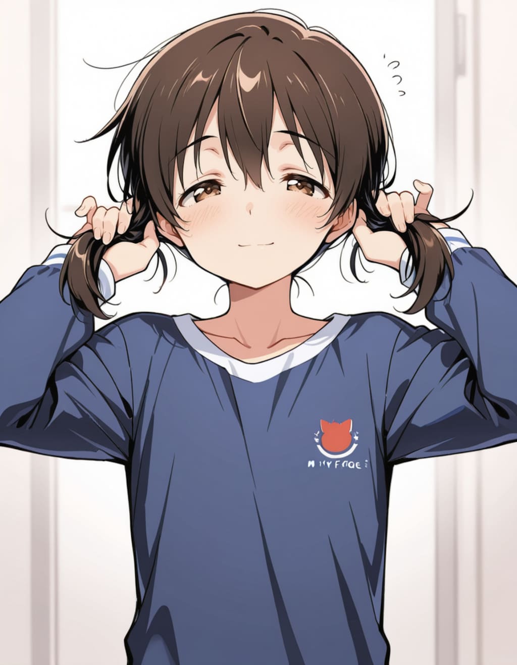 手でツインテールを作る男の子