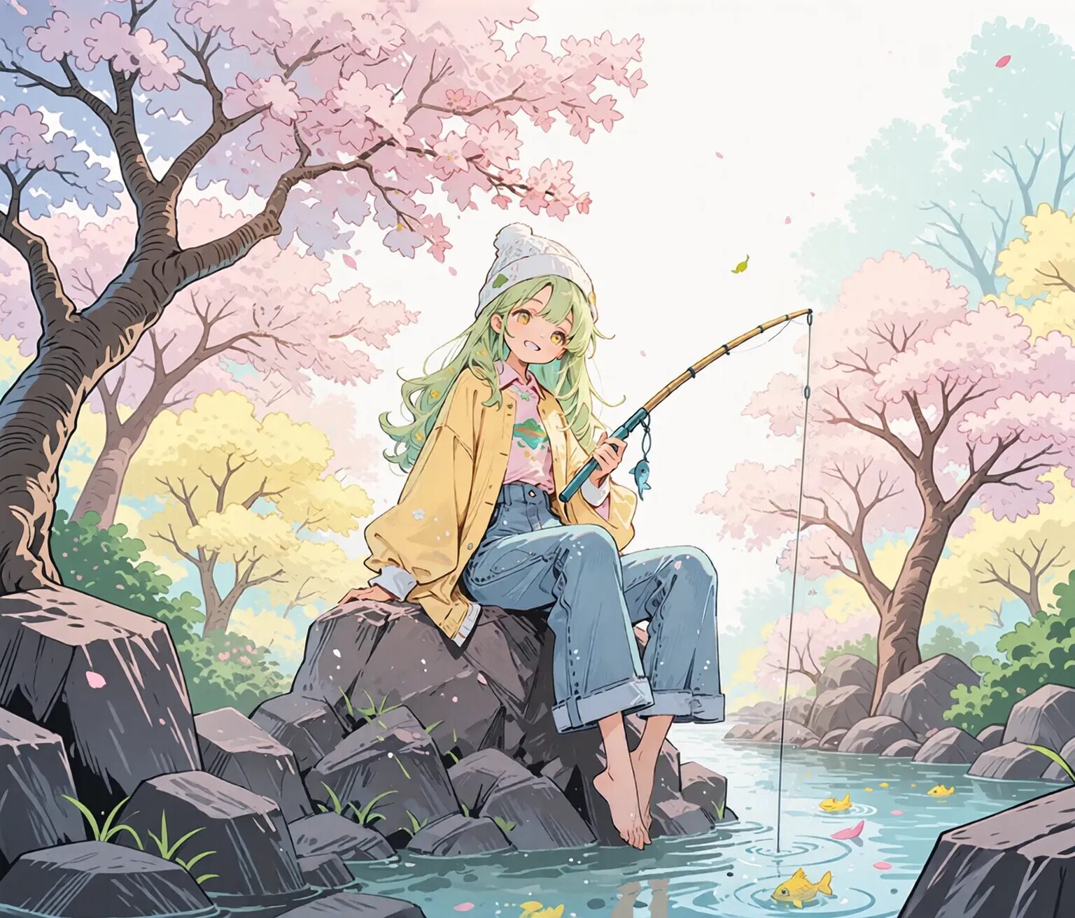 「春はのんびり釣りしよっ！」 | の人気AIイラスト・グラビア
