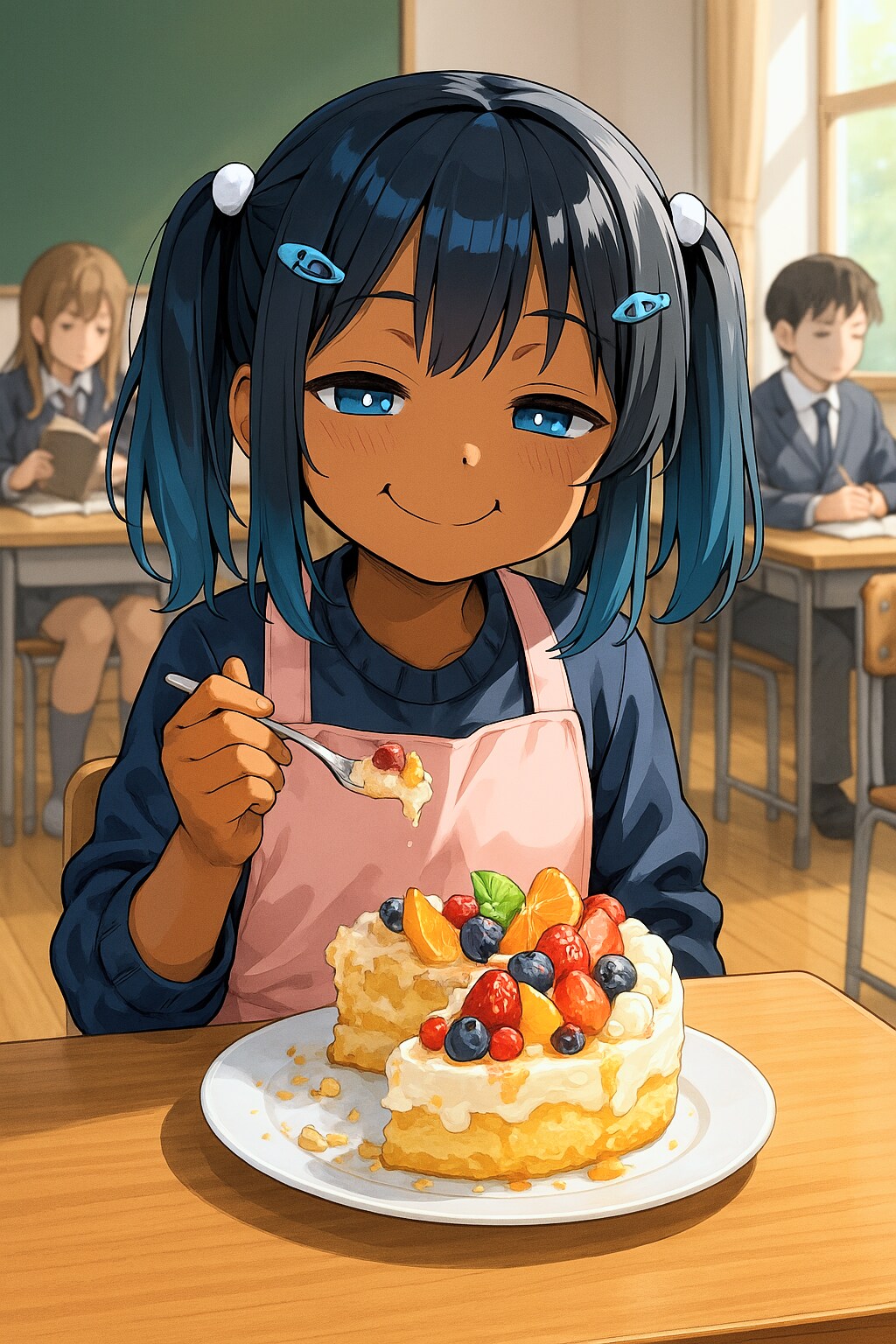 授業中におやつをこっそり食べるこなつちゃん