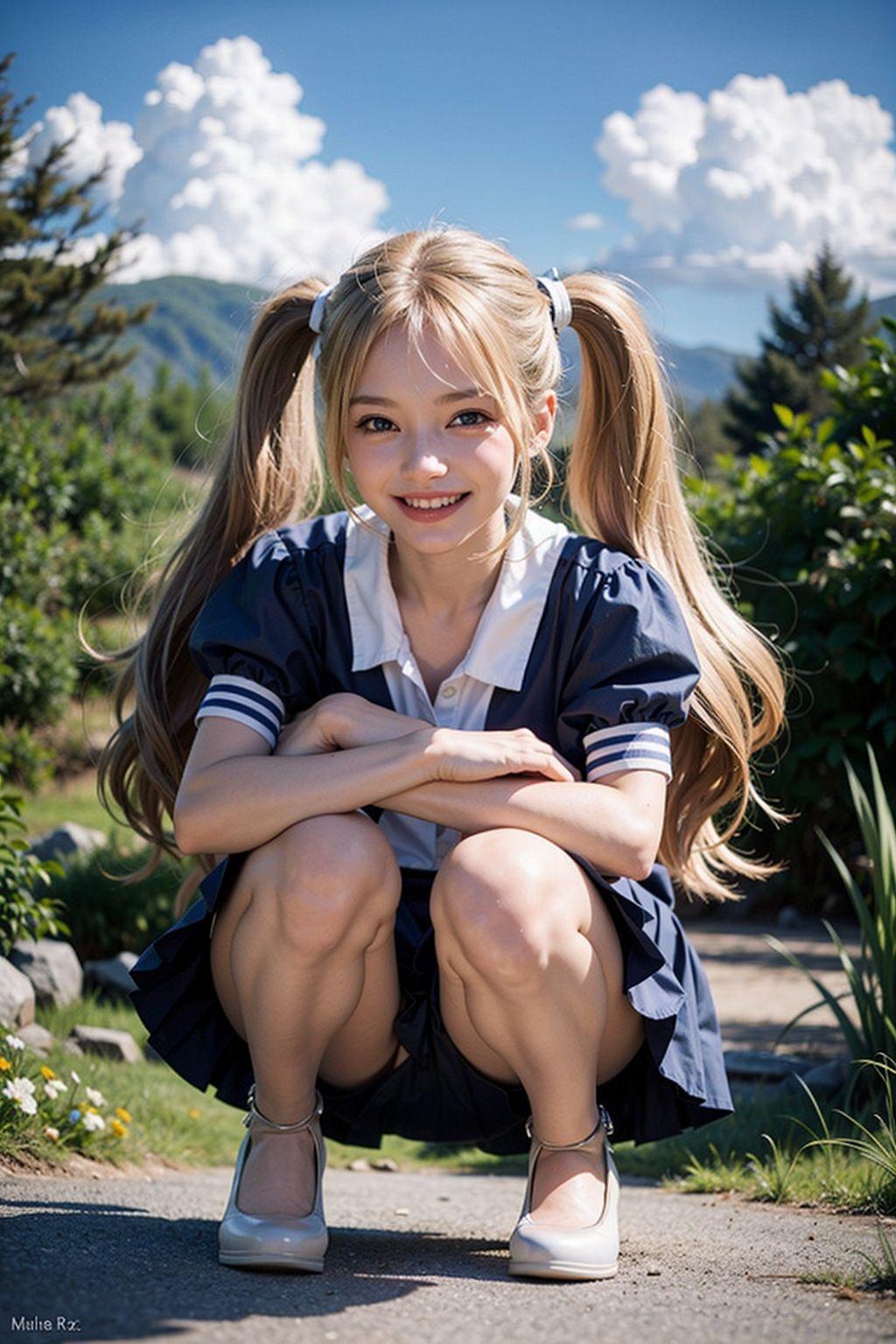 AIイラスト白ギャル貧乳ロリ顔　エロ画像　18歳女子校生海外コスプレイヤー　お父さん、写真とって！