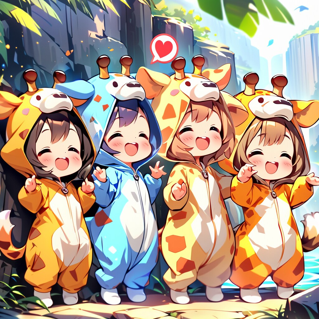 断崖の渓谷とキリン着ぐるみちび子ちゃん | の人気AIイラスト・グラビア