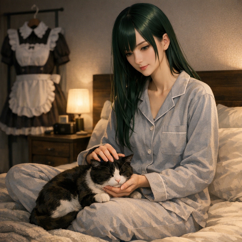静かな夜、猫と過ごすひととき(リアル版)