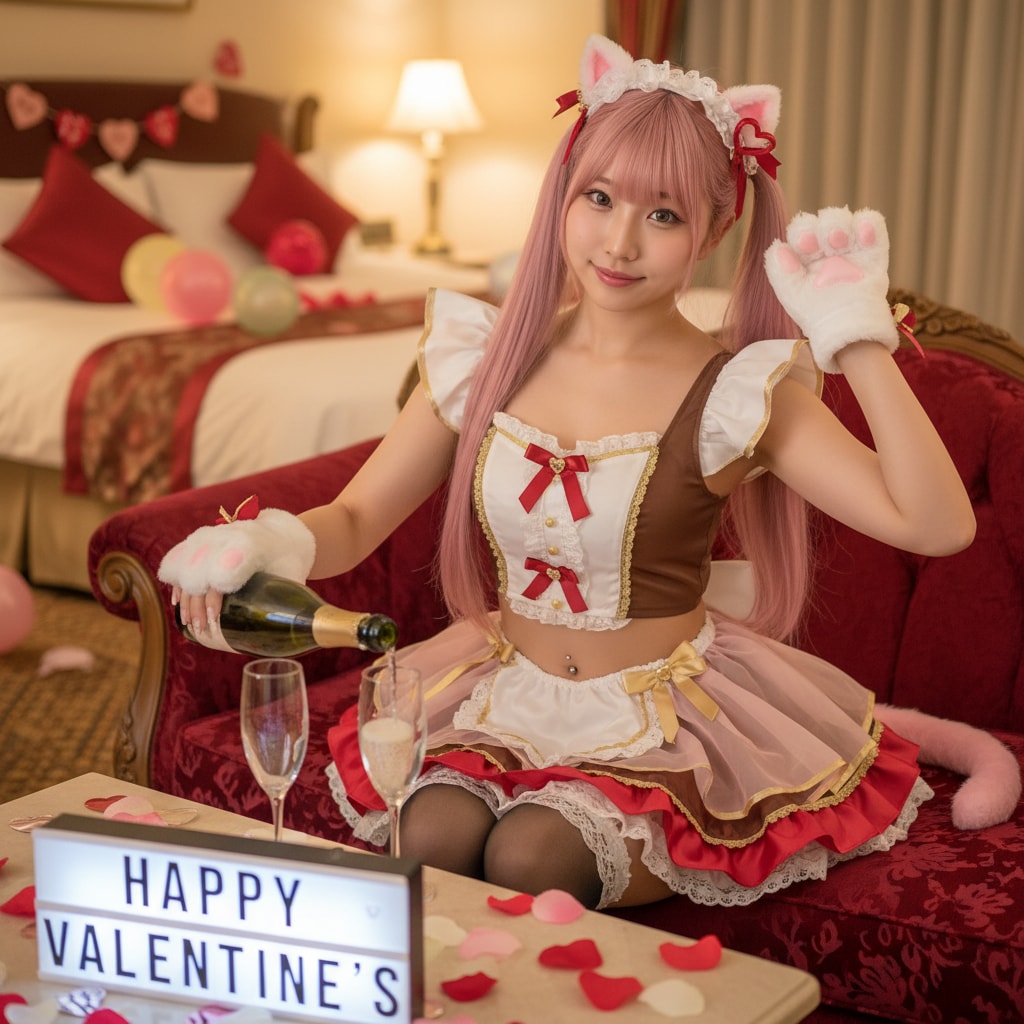桃ツイにゃん。2月14日 #バレンタインデー。バレンタインメイド。