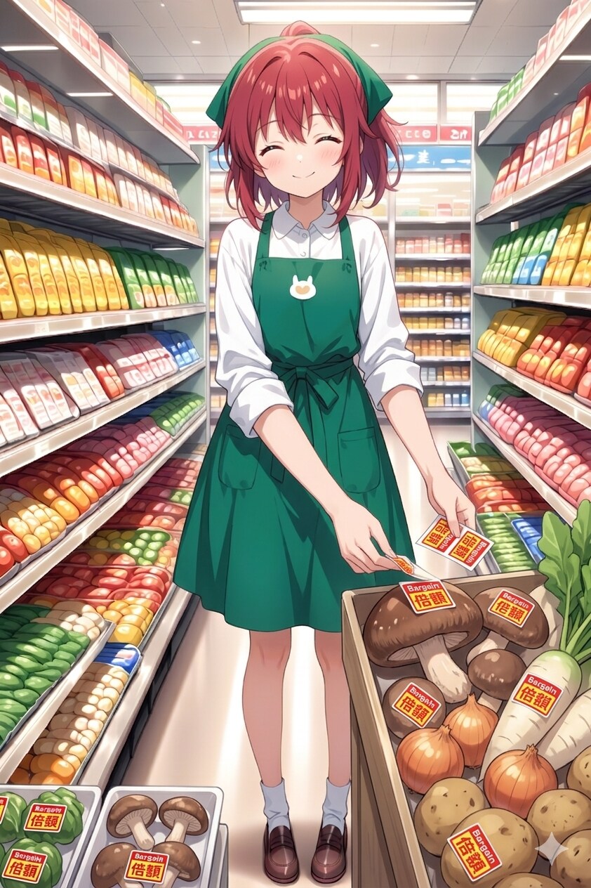 倍額シールを張って迎え撃つスーパーちちぷいのバイトの娘
