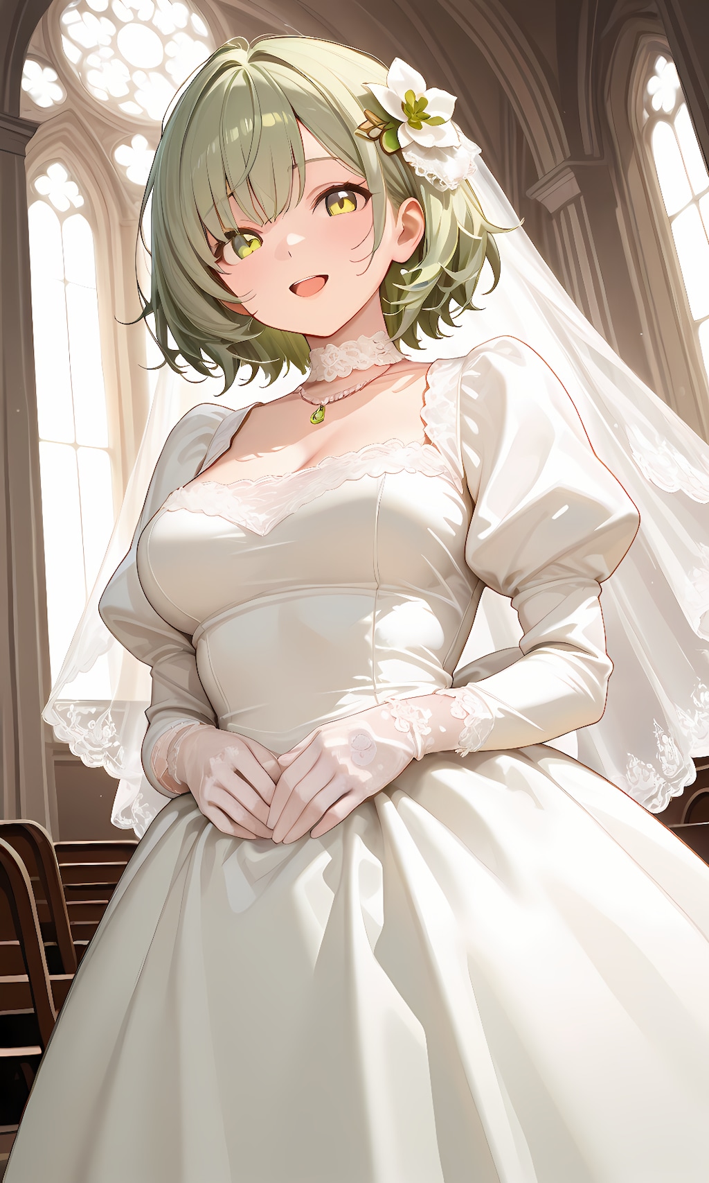 MESSちゃん(緑)×ウェディングドレス(白)