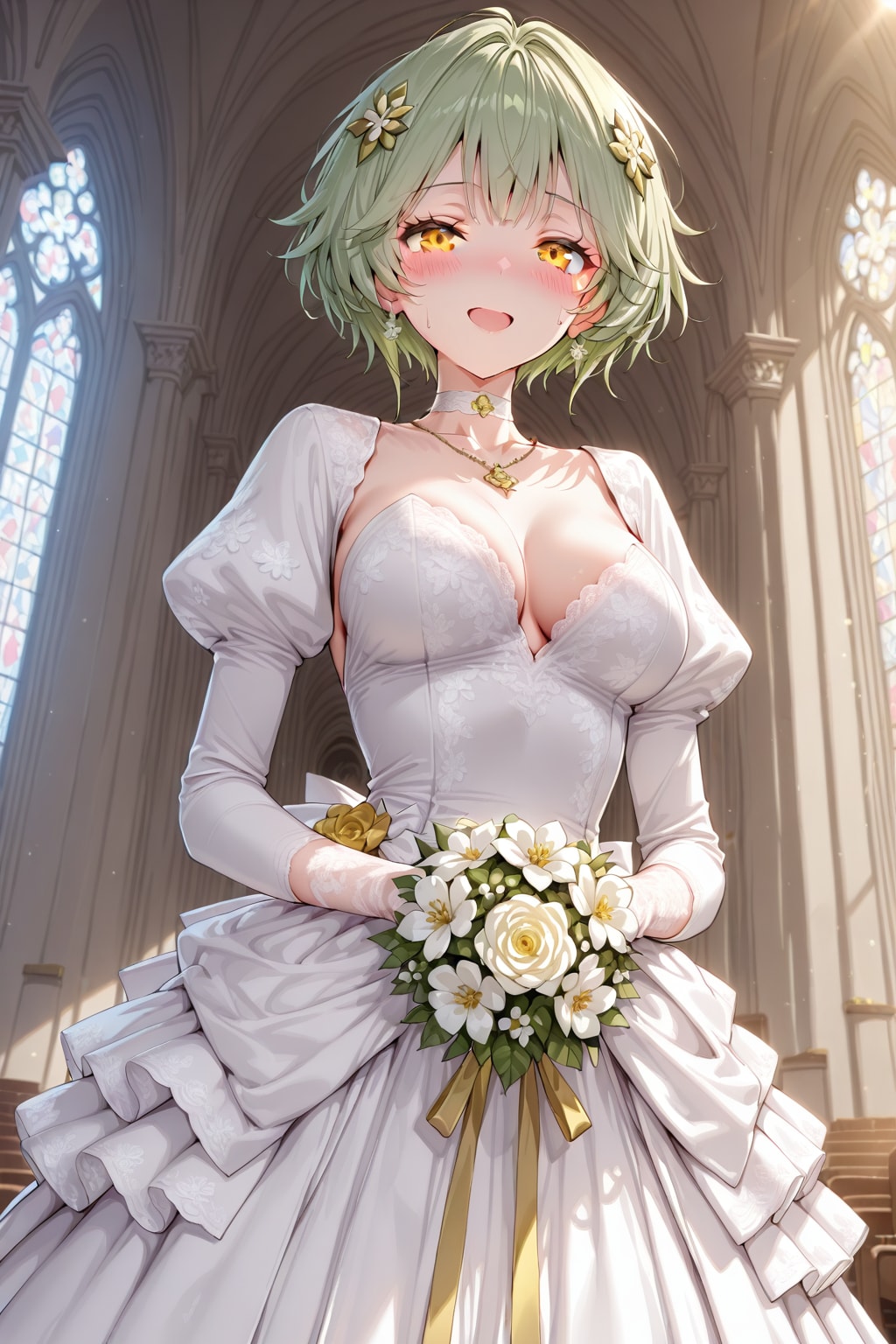 MESSちゃん(緑)×ウェディングドレス(白) | の人気AIイラスト・グラビア
