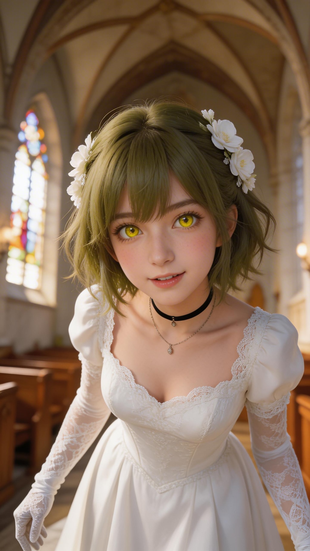 MESSちゃん(緑)×ウェディングドレス(白)