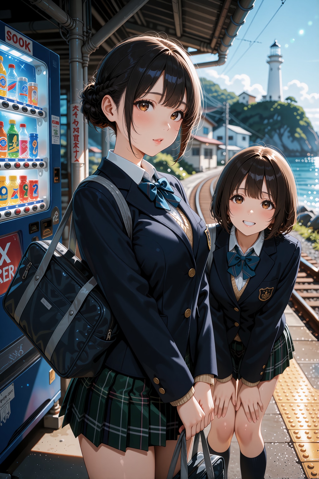 お団子JK楽しげに登校す