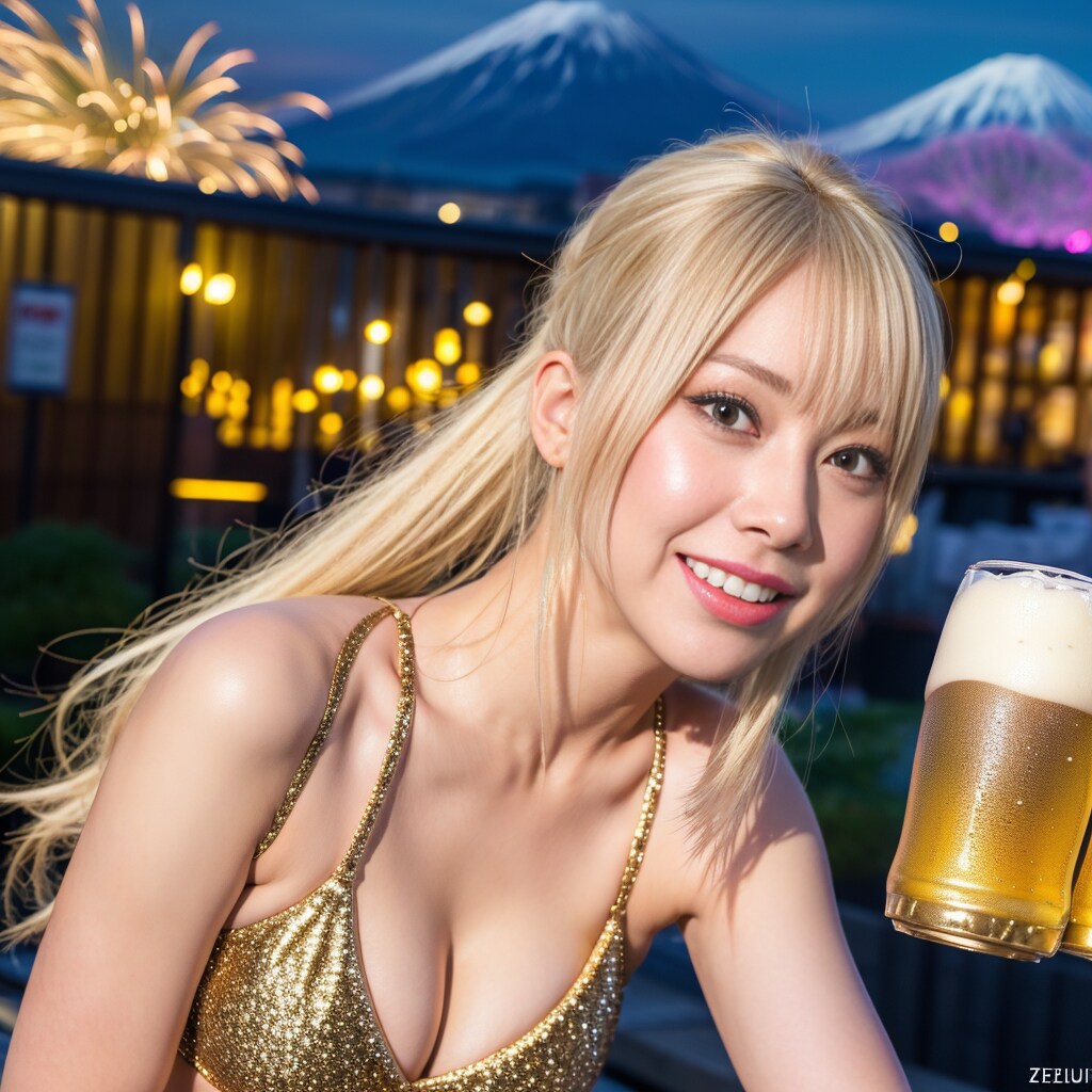 富士山ビアガーデンで打ち上げするアイドル