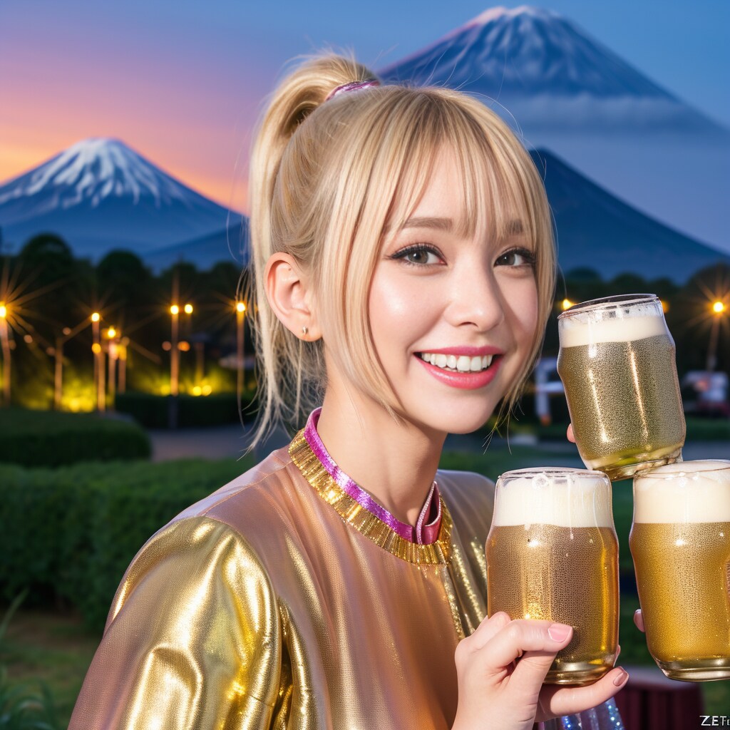 富士山ビアガーデンで打ち上げするアイドル