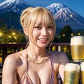 富士山ビアガーデンで打ち上げするアイドル 2枚目