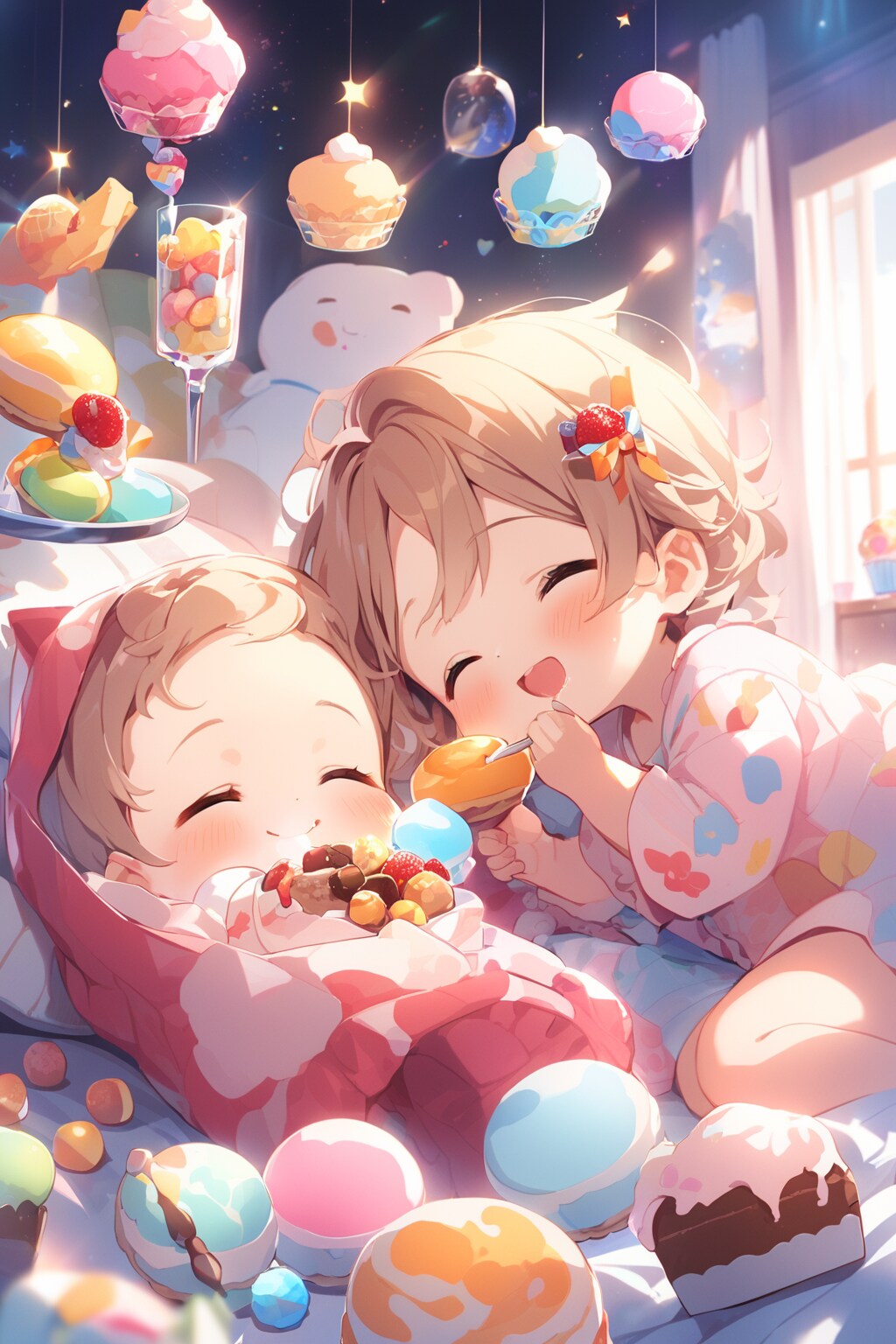 お菓子に囲まれて