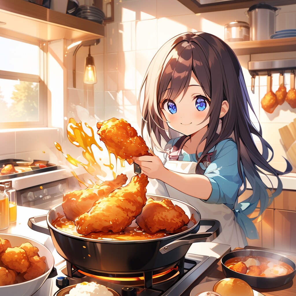 トンカツを揚げている小さな女の子 | の人気AIイラスト・グラビア