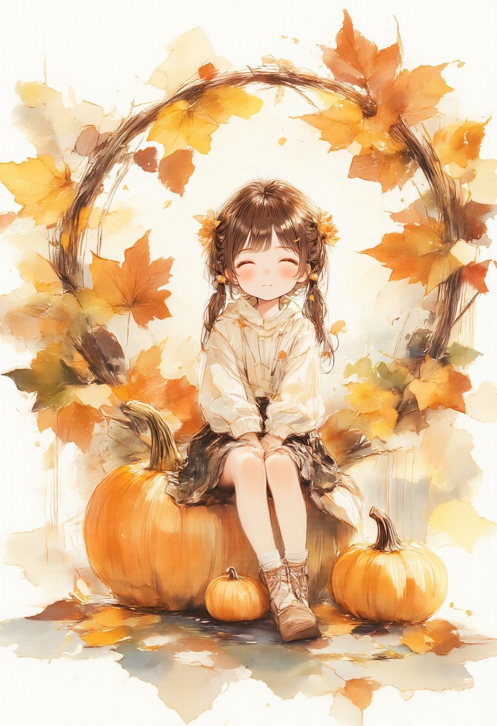 かぼちゃと笑顔の女の子