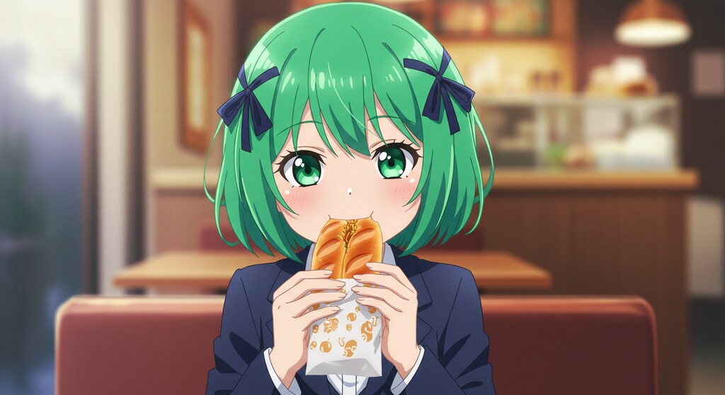 ちよるちゃんに焼きそばパンを食べてもらいました