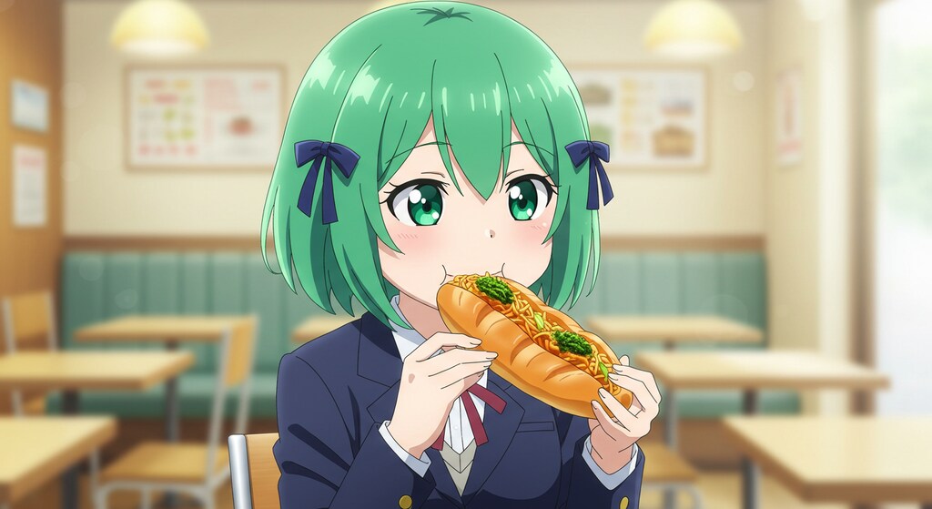 ちよるちゃんに焼きそばパンを食べてもらいました