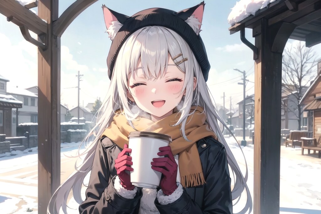 【習作】暖かい飲み物を飲む猫耳娘