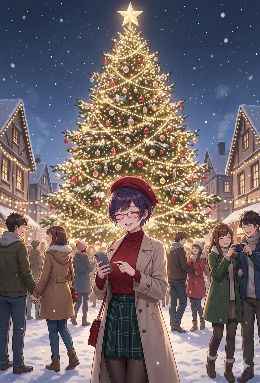 サンタカラーの彼女とクリスマスデート | の人気AIイラスト・グラビア