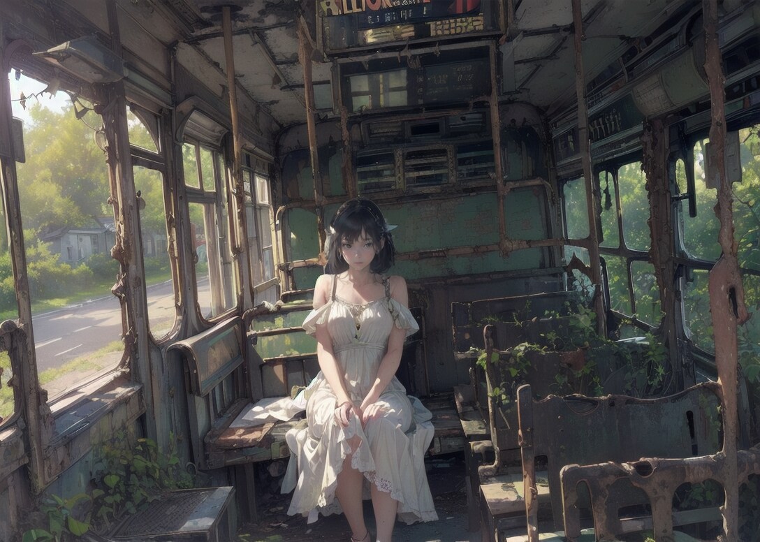 バスの発車を待つ少女