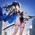 朝日を背景に立つ美女剣士　ー #CORIS 試作画像【リメイク版】赤きバイクを駆る女侍-人物のみ ー 2枚目