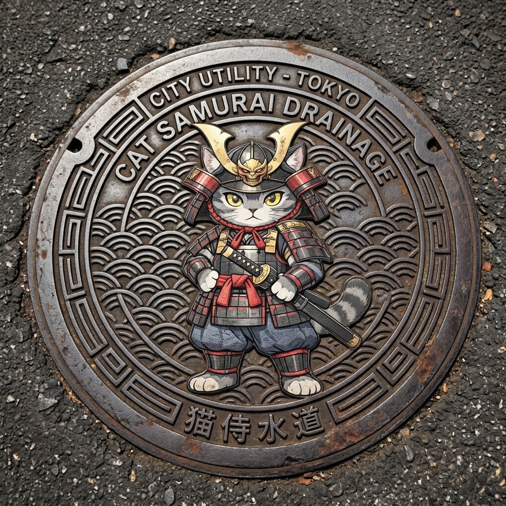 マンホールの猫侍