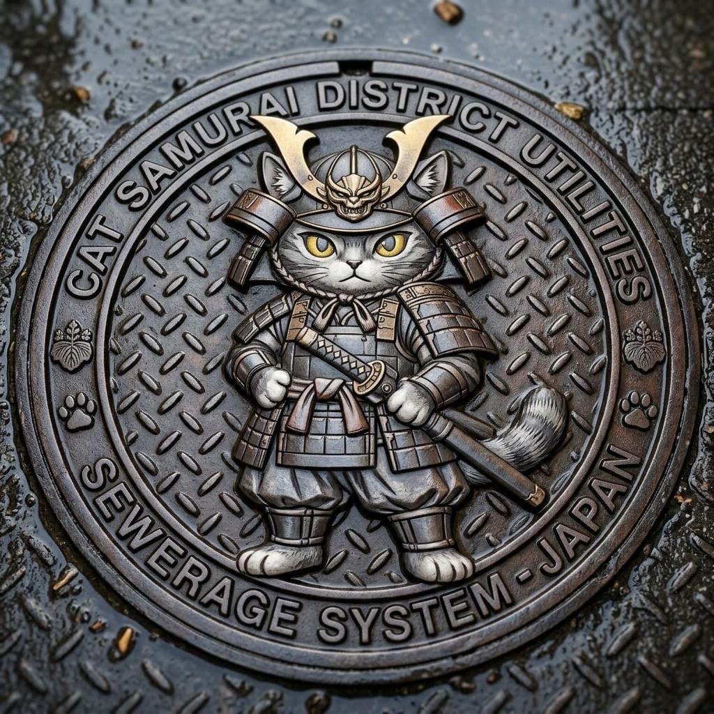 マンホールの猫侍