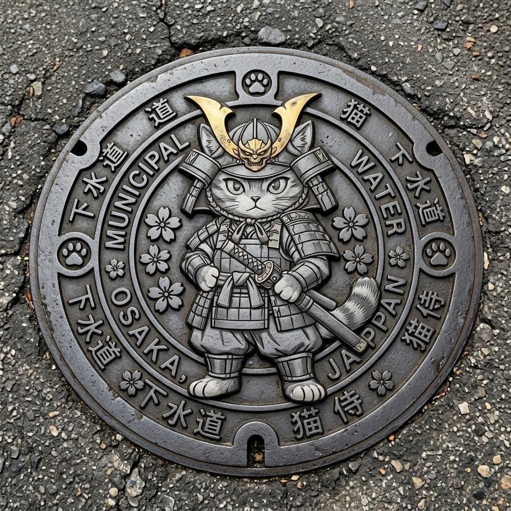 マンホールの猫侍