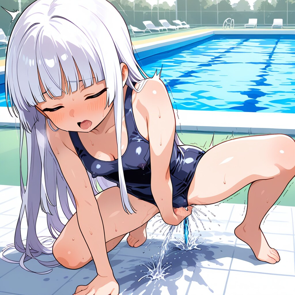 誰もいないプールサイドで