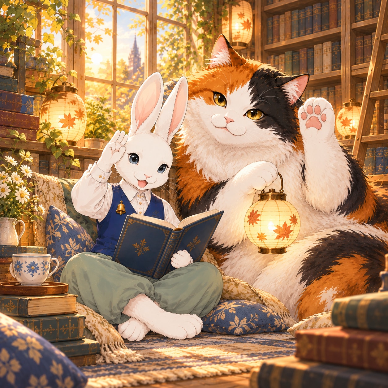 おはよウサギ（３４）ミミと三毛殿 GPTimages2.5 | の人気AIイラスト・グラビア