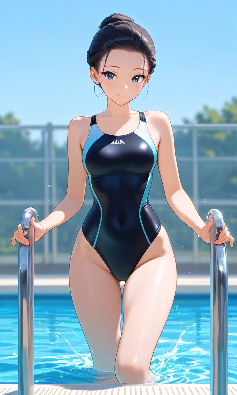 朝姫、競泳水着、プール