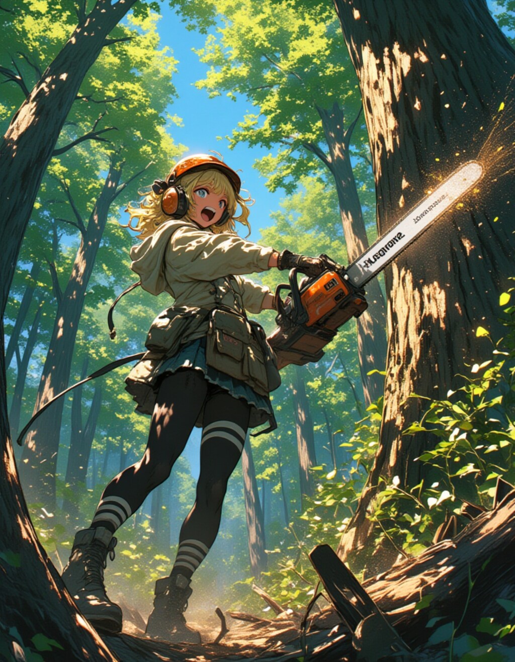 花粉症の元をぶった切ってやる！ 杉林で暴れるギャル伐採士