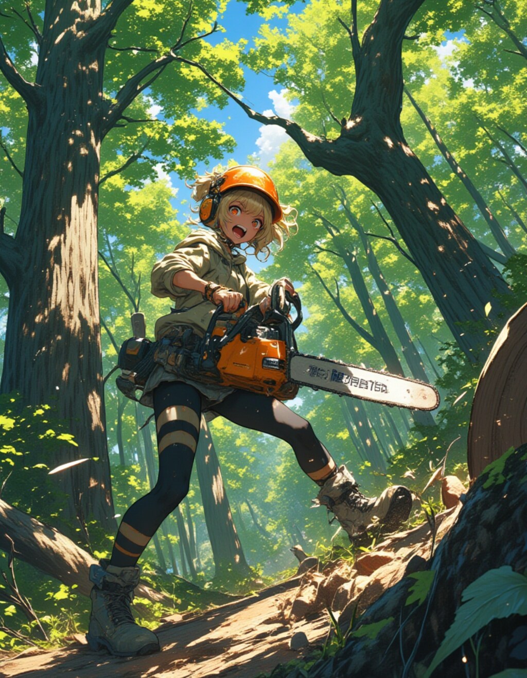 花粉症の元をぶった切ってやる！ 杉林で暴れるギャル伐採士