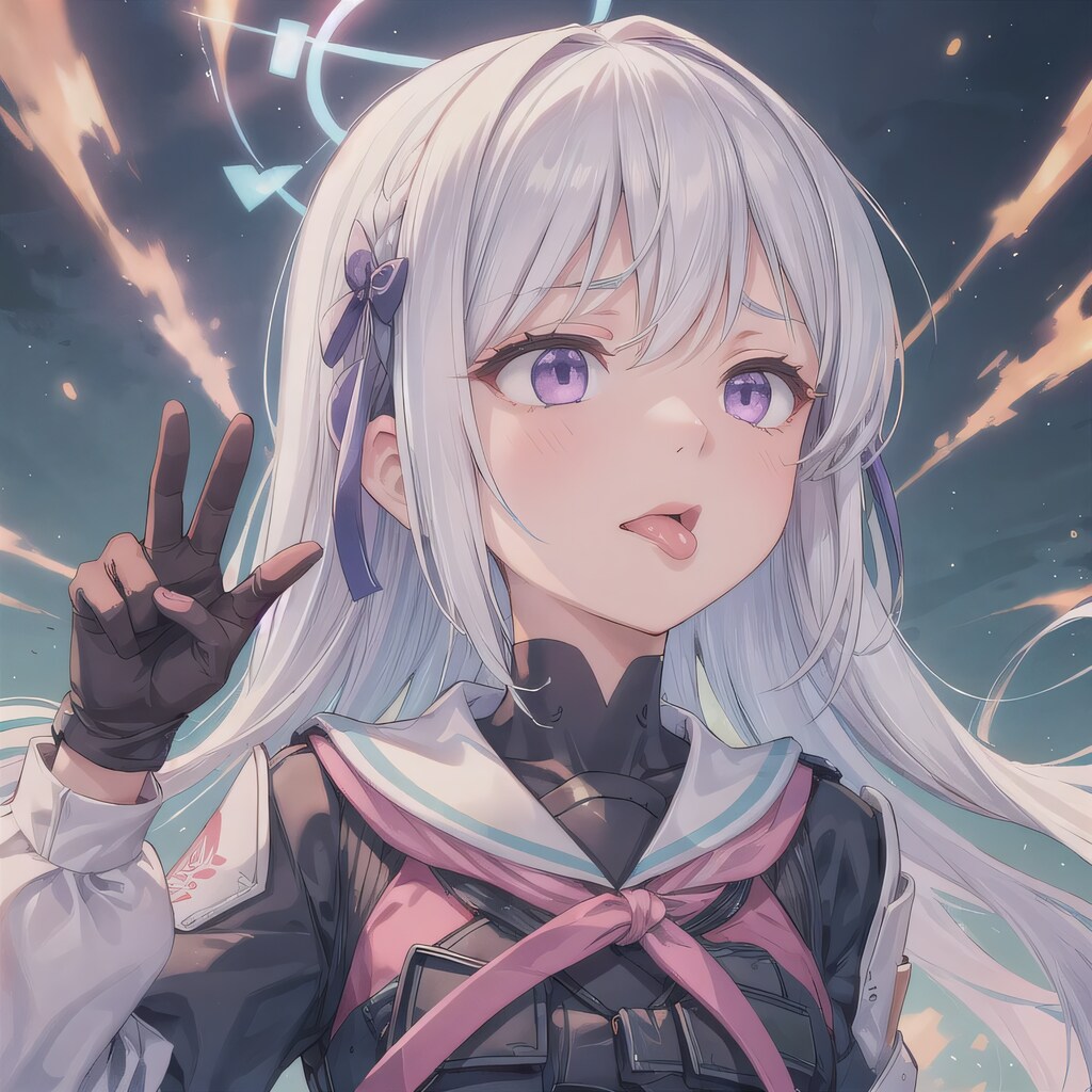 白髪ロングの舌出し少女６