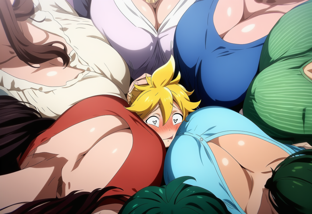 爆乳　主婦達に囲まれる　れんきゅん　ぱふぱふハーレム