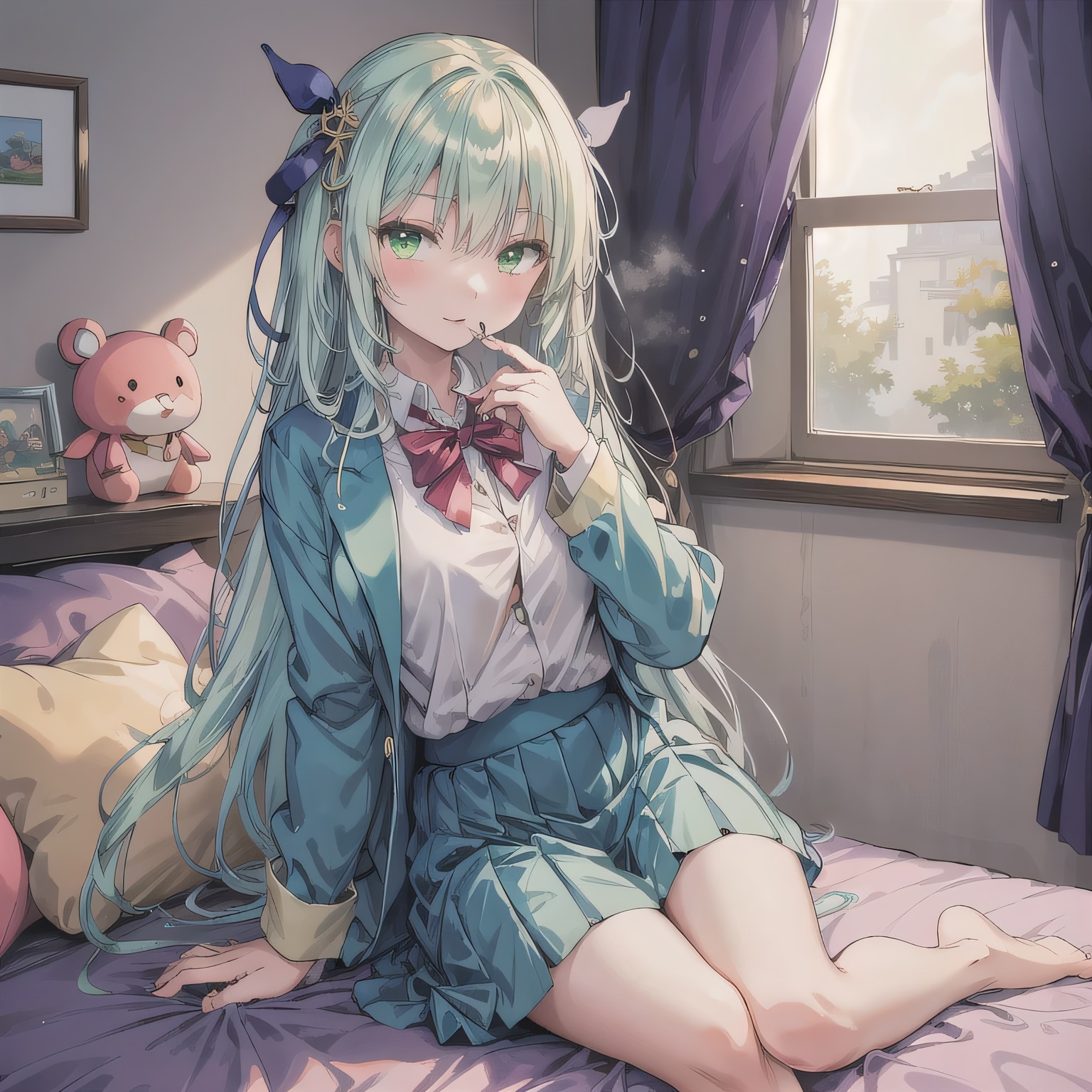 銀髪ロングで寝室の少女８ | の人気AIイラスト・グラビア