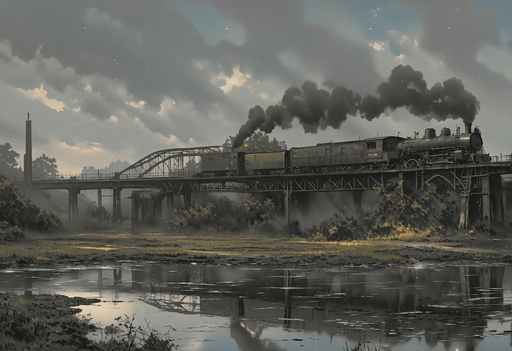 鉄橋を渡る蒸気機関車