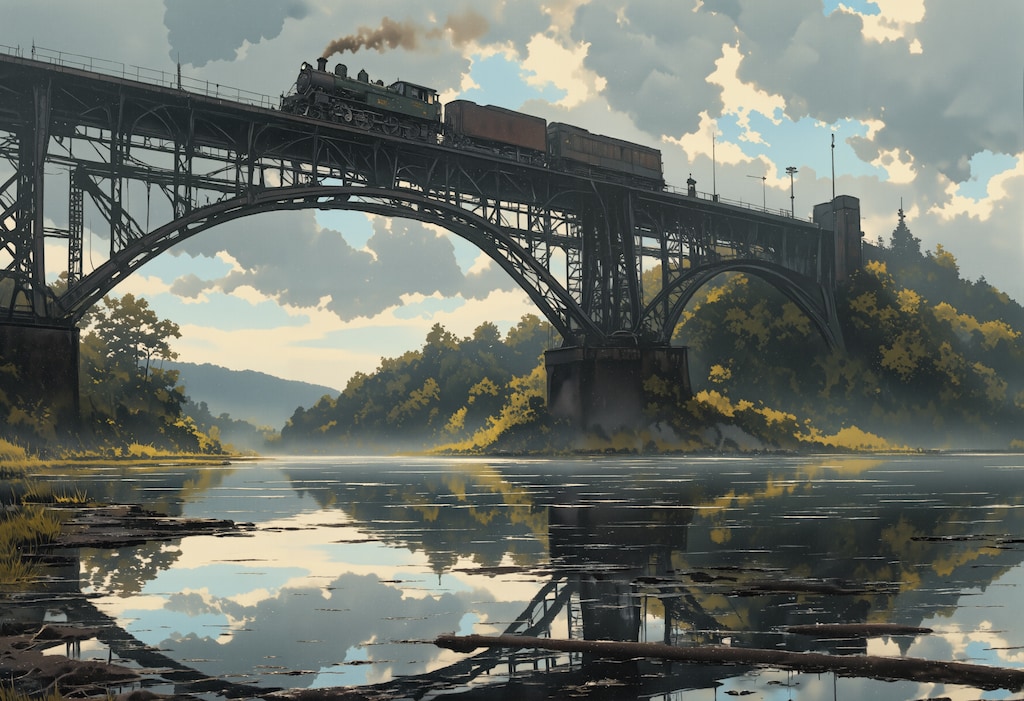 鉄橋を渡る蒸気機関車