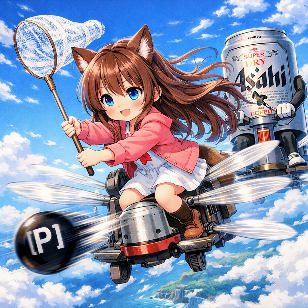 大空で点Pを追っかける小さな女の子