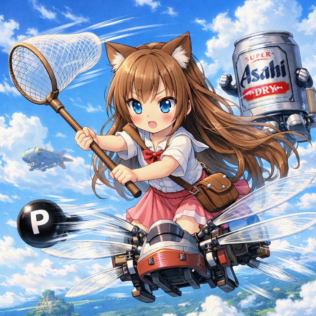 大空で点Pを追っかける小さな女の子