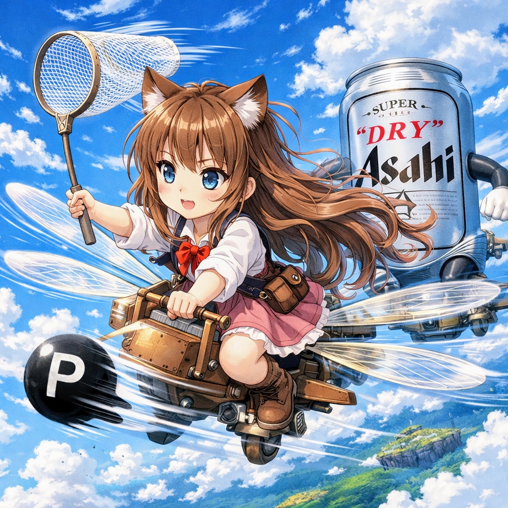 大空で点Pを追っかける小さな女の子