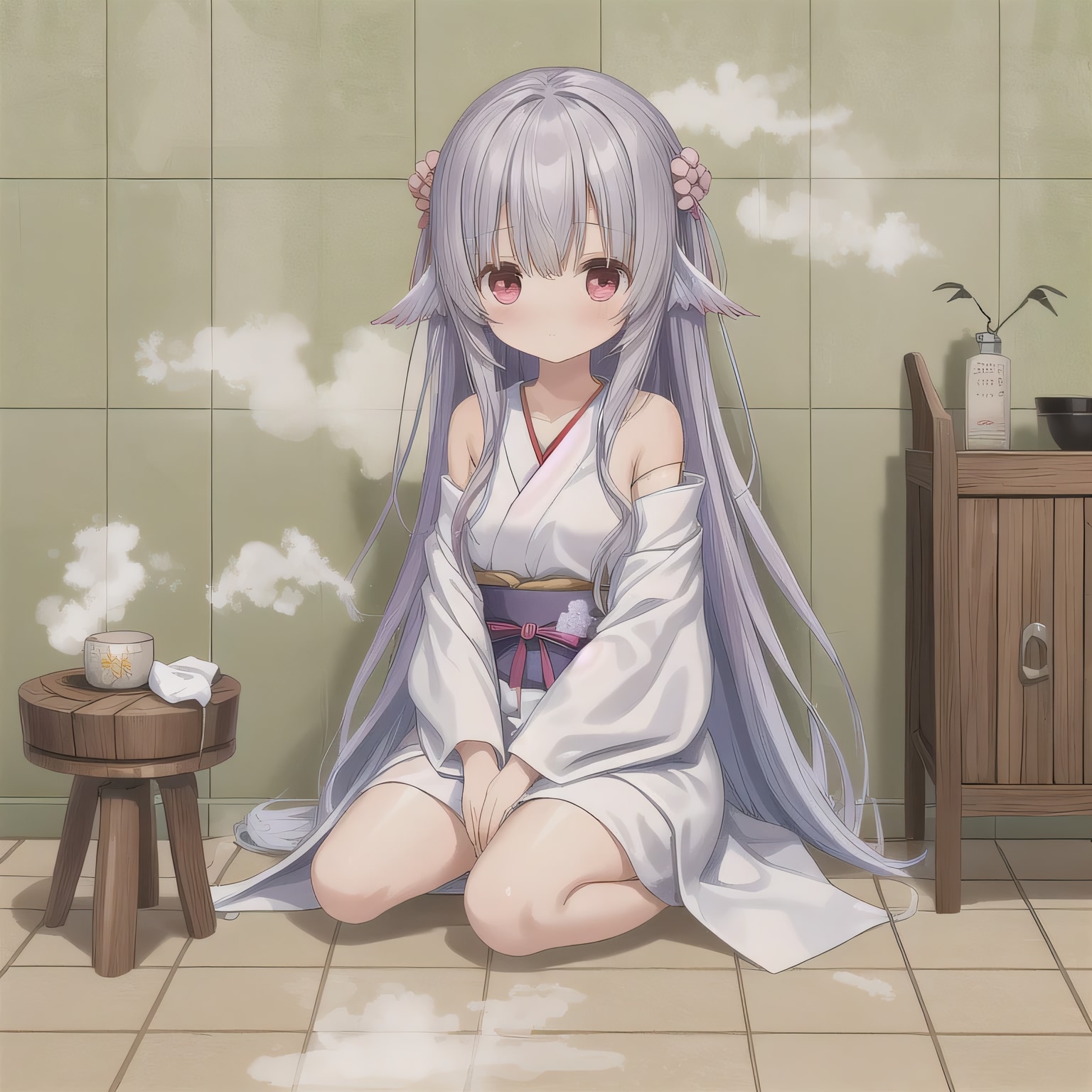 灰髪ロングでお風呂の少女１０ | の人気AIイラスト・グラビア