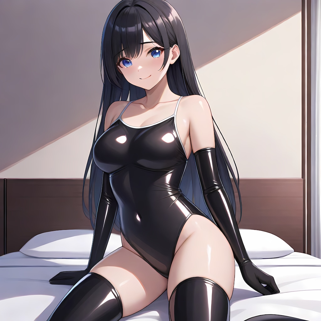 黒競泳型スクール水着長手袋サイハイソックス